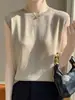 Chaleco de Hilo de Mecha para Mujer Cachemir Blanco Sin Mangas Cuello Redondo Chaleco de Lana Manga Corta Verano para Mujer Talla Única