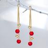 Pendientes largos con borlas de diamantes y alfiler de plata S925 de Corea, con perla roja, elegantes y exagerados, de moda, de celebridades de Internet.