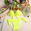 Traje de Baño Bikini Triángulo Dividido de Color Sólido con Soporte de Acero Recogido Bikini de Moda Europea y Americana Traje de Baño de Dos Piezas para Mujer
