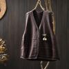 Colete Cardigan de Tricô de Algodão com Gola V e Flores Feito à Mão Feminino Solto Emagrecedor Primavera e Outono Novo Retro Casual