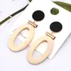 Pendientes Coreanos Personalizados de Dongdaemun, Pendientes Huecos de Madera Ovalados con Forma de Gota de Agua Retro, Pendientes Simples y Elegantes para Mujer