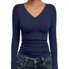 Aliexpress Mais Vendida Transfronteiriça Gola V Fina Camiseta Shein, Manga Longa Slim Fit Feminina Cor Sólida Casual Camiseta Básica Top