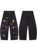 Moda Coreana Estilo Primavera Dibujos Animados Bordado Guadaña Pantalones Sueltos Casuales Tendencia Juvenil Jeans Unisex