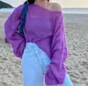 Suéter Simple de Punto Hueco con Cuello Redondo Nueva Llegada de Primavera Estilo Relajado Suéter Delgado para Hombros Top Holgado Versátil de Moda para Mujer