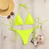Biquíni de Três Peças Roupa de Banho Cruzada Sexy com Cordão Amarração Costas Nuas Biquíni Cor Sólida Amarrado Roupa de Banho de Duas Peças