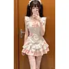 Vestido de empregada doce e fofo, saia curta, saia bufante, saia de bolo, conjunto de avental com laço