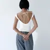 Ropa de Mujer Europea y Americana Aliexpress Verano Color Sólido Hombros Descubiertos Sin Mangas Espalda Descubierta Sexy Camiseta sin Mangas Camiseta
