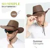 Sombrero de Sol para Hombre de Verano con Tres Cuerdas Sombrero de Vaquero Material de Cáñamo Sombrero de Estilo Étnico Europeo y Americano Sombrero de Viaje para Playa