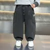 Calças largas estilo pai para meninos primavera e outono calças casuais tipo lanterna infantis calças esportivas compridas estilosas para meninos calças de banana para bebê