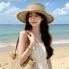 Sombrero de paja con protección solar sombrero de sol para mujer bolsa de mano de paja tejida a mano de gran capacidad nuevo bolso de hombro de verano
