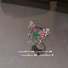 Anillo Brillante de Pavo Real Esmeralda Mariposa Chapado en Oro de 18K Cristal de Zircón Calcedonia Anillo de Mariposa Pulsera de Diamantes Completa