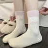 Jiefeitii "Calcetines de Terciopelo Australiano Rosa y Morado para Mujer Otoño e Invierno Engrosados Cálidos Estilo Fair Isle Dibujos Animados Dulces Calcetines de Felpa