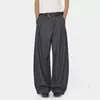 Pantalones de hombre a rayas de estilo American Old Money de moda con diseño de botones, Pantalones largos vintage de pierna ancha en línea A, Ligeramente drapeados y curvados