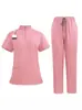 Uniformes de enfermería con cuello mao europeos y americanos, trajes de quirófano con cremallera, ropa de trabajo para salones de belleza y consultorios dentales, conjunto de ropa de trabajo para enfermería de manga corta