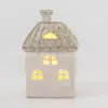 Casa de Cerámica Navideña con Recortes Creativos, Adornos Luminosos LED, Decoraciones de Casa Navideña con Purpurina Dorado Champagne Transfronterizas