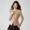 Suéter de punto para mujer, liso, con cremallera, capucha, acanalado, corte ajustado, para otoño e invierno, adecuado para usar en capas o como prenda exterior, que proporciona calidez y está hecho con cachemira