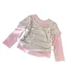 Doce Menina Estilo Coreano Infantil Manga Longa Estampa de Desenho Animado Blusa Camiseta Novo Conjunto de Duas Peças Outono Roupa de Outono