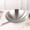Wok de aço inoxidável transfronteiriço 201 não magnético cabo único orelha dupla chifre de touro panela de saltear alta temperatura hotel restaurante refeitório