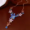 Conjunto de brincos e colar com franja em forma de gota d'água cravejado de diamantes, corrente para clavícula exagerada atmosférica europeia e americana, joias de luxo leve de alta qualidade, atacado