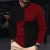Nueva camiseta de manga larga con estampado digital 3D para hombre de importación, camiseta de cuello redondo con bloques de color para hombre