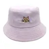 Chapéu de Pescador Bordado de Gato de Desenho Animado Novo Japonês e Coreano Chapéu Balde para Casal Estudante Chapéu de Sol Esportivo de Lazer ao Ar Livre para Homens e Mulheres
