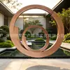 Grande Escultura de Anel Oco em Aço Inoxidável, Instalação em Forma de Anel de Metal na Cor Bronze, Ornamento para Fonte de Água em Imóveis Hoteleiros