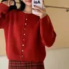 Cardigan de Tricô Macio Versátil para Mulheres, Cor Nova Outono/Inverno, Botões, Gola Redonda, Estilo Coreano, Jovem