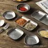 Compartimento de barbacoa de acero inoxidable retro olla caliente plato de condimento plato cuadrado para salsa plato para mojar pequeño creativo japonés al por mayor