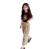 Conjunto de Dos Piezas para Niña de Verano Casual Manga Corta y Pantalones Anchos Estiloso Conjunto Infantil Estampado