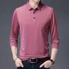 Camiseta de Manga Larga para Hombre de Seda de Morera Otoño 2023 Cuello Polo para Hombre de Edad Media Papá Ropa de Seda Helada Talla Grande Estilo Delgado