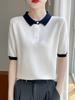 Camiseta de manga corta con hombros descubiertos para mujer, polo informal de verano a juego con colores, top corto adelgazante de moda, de punto, de manga corta fina