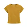 Playera de Cachemira de Cuello Redondo Pequeño y Cintura Corta de Manga Corta Verano 2025 Manga Raglán Slim Alta Elasticidad Corta Camiseta Básica Top