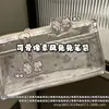 Estojo de lápis transparente de dupla camada com coelho em pixel fofo, estojo de armazenamento grande capacidade para meninas estilo ins de alta aparência
