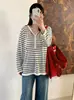 Suéter de punto a rayas con capucha versátil para mujer de talla grande 2026 otoño casual suelto para mujer de talla grande