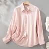 Camisa Drapeada de Cor Sólida para Deslocamento, Nova Camisa Fina Solta de Manga Comprida, Jaqueta Casual da Moda, Top Versátil Estilo Coreano