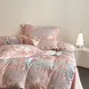 Juego de Cuatro Piezas de Algodón de Fibra Larga con Dibujos, 60 Piezas, Funda de Edredón Estampada 100% Algodón, Sábana Bajera Ajustable 100% Algodón, Juego de Ropa de Cama para Todas las Estaciones