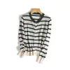 Hilo de Papel JaponésJiangzhehu Qianjin Set Cardigan de Punto Rayado Cuello Redondo/Camiseta de Manga Corta Top de Primavera/Verano para Mujer