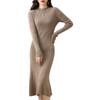 Vestido de Punto de Lana con Cuello Medio Alto y Corte Sirena para Mujer Delgado Delgado Vestido Suéter por Encima de la Rodilla Cadera Falda Base de Un Paso