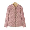 Jaqueta de Algodão Doce e Quente para o Inverno 2025 para Mães de Meia-Idade e Idosas, Gola Alta, Estampa Floral, Forrada com Fleece, Acolchoada, Elegante e Juvenil