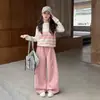 Conjunto de Chaleco de Punto Rayado Rosa para Niñas Otoño 2026 Nuevo Elegante de Moda Estilo Coreano Principios de Otoño Ropa de Otoño para Niños Grandes