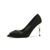 9888A-131 Zapatos de Tacón Alto para Mujer de Satén Tacón Fino Boca Baja Puntiagudos con Pedrería Zapatos de Mujer Zapatos de Salón para el Viaje Diario Combinan con Todo