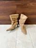 []2026 Novas Botas Europeias e Americanas de Camurça de Cano Médio Bico Fino Dobráveis Plissadas Botas da Moda Salto Alto Fino Botas Finas