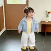 Roupa Infantil Coreana para Meninas, Roupa de Primavera, Moda Estilosa para Menininhas Jaqueta Xadrez, Calça Reta Casual Versátil para Bebê