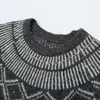 Suéter Fair Isle transfronterizo con gorro a juego, jacquard vintage de cuello redondo, suéter casual suelto versátil para mujer de otoño e invierno