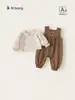 Roupas Infantis Bangxuan Estilo Mori Camisa Estampada Estilo Baby Doll Macacão Duas Peças para Meninas Conjunto Outono Bordado Conjunto para Meninas