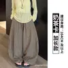 Calça xadrez retro cinza para mulheres, outono de 2026, novo estilo coreano, calça esportiva casual, calça pantalona solta de cintura alta que afina