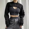 Chaqueta tejida corta con cremallera y bolsillos tipo parche estilo motocicleta retro para e-commerce transfronterizo 2023, una prenda exterior de moda para mujeres con estilo