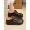 Pantuflas frescas de un paso, suela gruesa, tipo Birkenstock, punta cerrada, medias pantuflas para mujer, para usar en exteriores, novedad Primavera 2026, elegantes y modernas, suela suave