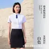 Conjunto de camisa profissional unissex de verão, camisa de sarja de algodão de manga curta para trabalho, roupas de trabalho para mulheres com logotipo bordado
