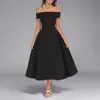 2026 Moda Transfronteriza Europea y Americana para Mujer Elegante y a la Moda Estilo Socialité Hombro Descubierto Color Sólido Banda Larga Maxi Vestido